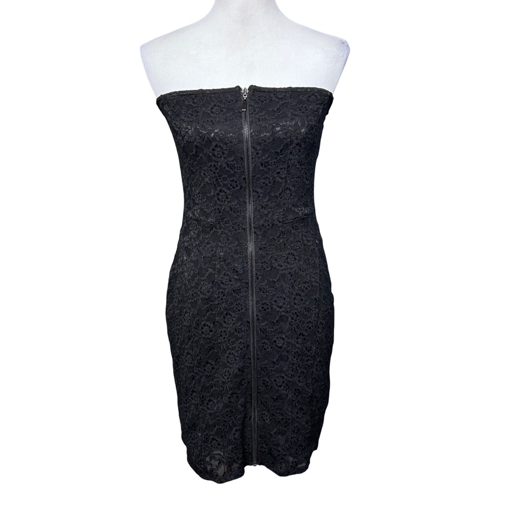 Victoria's Secret Lace Strapless Dress Women L Black Zip Front Bodycon Coquette